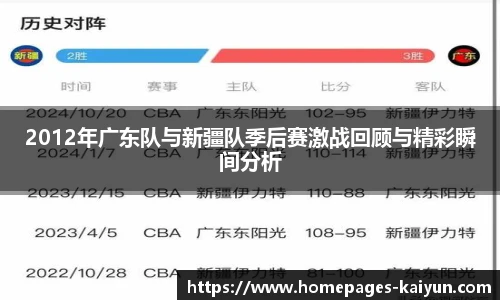 2012年广东队与新疆队季后赛激战回顾与精彩瞬间分析