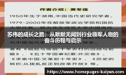 苏伟的成长之路：从默默无闻到行业领军人物的奋斗历程与启示