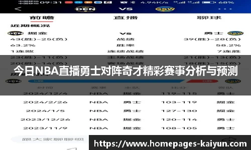 今日NBA直播勇士对阵奇才精彩赛事分析与预测